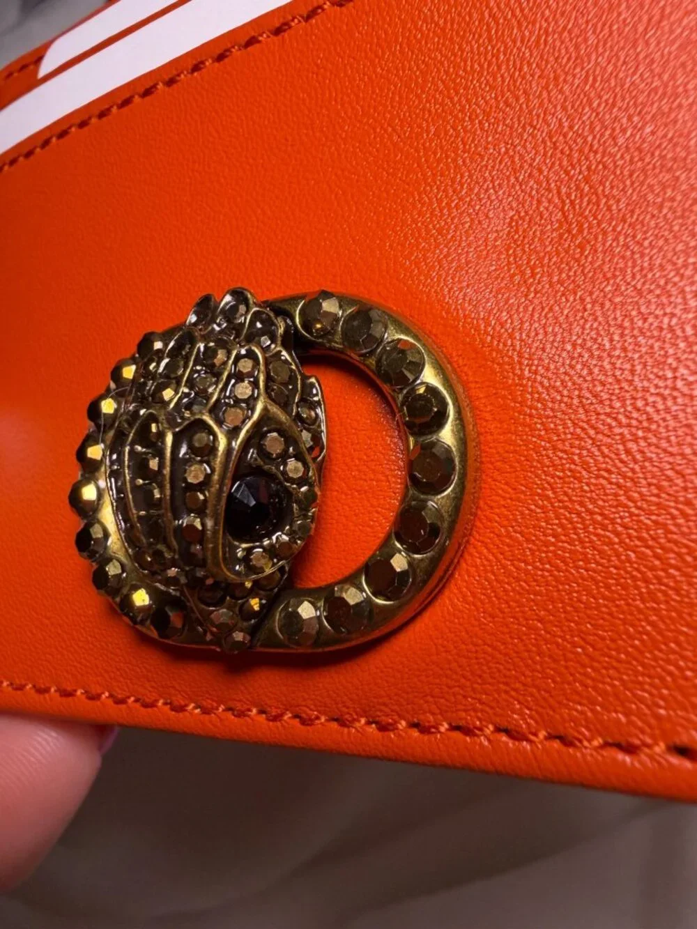 Kurt Geiger London Orange Card Holder With Metallic Eagle Design & Gift Box NWT